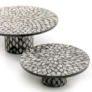 Soporte para pasteles de nácar de primera calidad, juego de pedestales redondos de concha con diseño de estrella oscura, perfecto para exhibir postres dulces. - Product Image 3