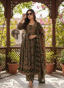 Conjunto de Salwar Kameez de Algodón Puro para Mujer, Largo hasta el Tobillo (MXXL) |   Traje Étnico Tradicional |   Ropa Cómoda para Invierno/Verano |   Elegante - Product Image 2