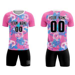 Custom Pink Digital Printing Silk Screen Soccer Uniform Team Name Number Adults Unisex Breathable Polyester Jersey <b>Shorts</b> Set - Product Image 1