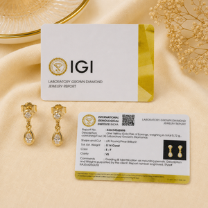 New Handcrafted 14KT Solid Yellow Gold IGI Certified Lab Grown Diamond Stud Teardrop Earring Round Brilliant Cut Women Jewelry - Product Image 6