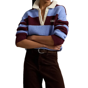 Pull en laine mélangée rayé pour femme, col montant, tricot épais, coupe décontractée, personnalisable OEM ODM, fabricant en gros KCW - Product Image 1