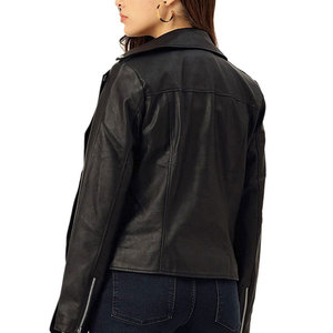 Chaqueta de motociclista negra para mujer, de piel sintética, con cinturón, cuello vuelto, cremallera, chaqueta de cuero a la moda para mujer - Product Image 2