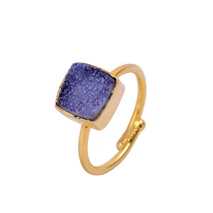 Wholesale Natural Square Sugar Druzy Stone <b>Ring</b> <b>Adjustable</b> Gold Plated Copper Raw Geode Gemstone <b>Rings</b> for Women Jewelry - Product Image 1