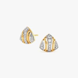 Boucles d'oreilles clous en or jaune avec diamant de laboratoire, motif bouclier géométrique en éventail - Product Image 2