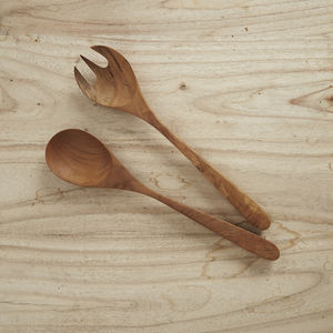 Juego de 2 utensilios de madera de acacia para servir ensaladas, diseño único, precio de mayoreo. - Product Image 6