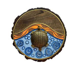 Sculpture de tortue en résine bleue océanique, statue de table faite à la main avec technique de moulage, figurine pour la décoration de la maison, Rajasthan - Product Image 1