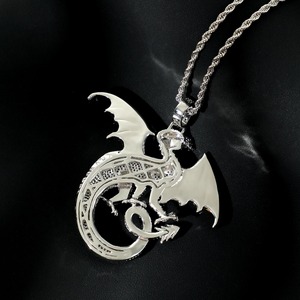 <b>Iced</b> <b>Out</b> Dragon Pendant Necklace / Micro Pave 3D Frost Dragon Pendant / Bling Zirconia Diamond Hip Hop <b>Chain</b> / Fantasy Jewelry - Product Image 6