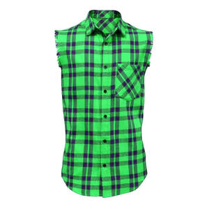 Camisa de Franela sin Mangas a Cuadros para Hombre al por Mayor, con Borde Deshilachado, Ajuste Musculoso, Estilo Casual - Product Image 3