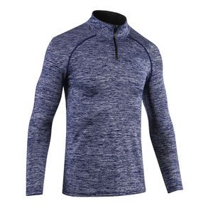 Men's <b>Blue</b> Marled Quarter Zip <b>Long</b> <b>Sleeve</b> Knitted Pullover Slim Fit Quick Dry Sporty <b>Top</b> - Product Image 4