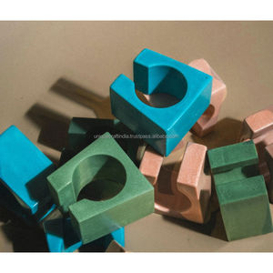 Round Wood Eco-friendly Durable Napkin Rings Set | Modern Marbled Table Decor - Product Image 5