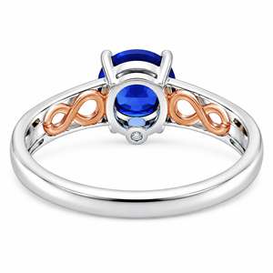 Anillo Solitario con Gema Azul Redonda para Mujer, con Diseño de Banda Infinita en Dos Tonos, en Oro de 10K, 14K, 18K, Plata 925, 935 - Product Image 4