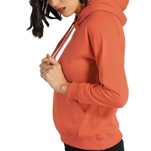 Sudadera con capucha naranja para mujer, forro polar, color sólido, informal, de manga larga, para otoño - Product Image 3