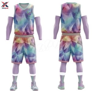 Ensemble de maillot de basket-ball Tatapak, impression sublimée, col en V, sans manches, respirant, uniforme en polyester pour adultes, toutes saisons - Product Image 2