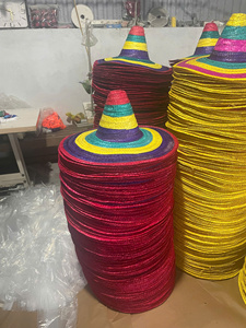 Natural Grass Sombrero Straw Hat Mexico Style Seagrass Hand Embroidery Checked Pattern Colorful Edges Summer <b>Wide</b> Brim Handmade - Product Image 6