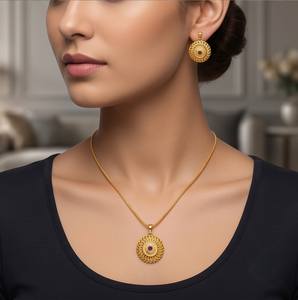 Divyoro Flower Pattern Gold Plated Copper Alloy Jewelry Set <b>Ruby</b> Stone <b>Necklace</b> Earrings Women Wedding Party Classic Style - Product Image 3