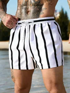 Shorts de Playa para Hombre, de Secado Rápido, con Rayas, Cintura con Cordón Ajustable, Corte Medio, Traje de Baño de Poliéster Tejido, Shorts de Verano - Product Image 1