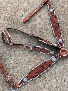 2026 Ensemble de bridon western fait main de haute qualité, avec têtière à une oreille, collier de poitrine et tournoirs, en cuir tressé, tailles personnalisées pour cheval - Product Image 2