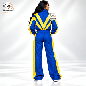 Conjunto Deportivo Casual de Talla Grande para Mujer, Estilo Griego, Azul y Amarillo con Bloques de Color, Ajuste Holgado, Bordado Sigma Gamma Rho - Product Image 2