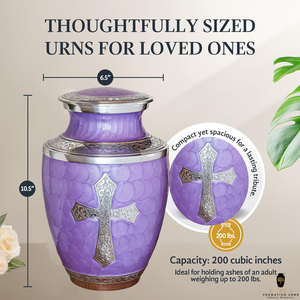 Urna Funeraria Metálica Morada con Cruz Plateada |   Artículos Religiosos Cristianos Hechos a Mano, Duraderos, Personalizables y Ecológicos, Estilo Europeo/Americano 220 - Product Image 4