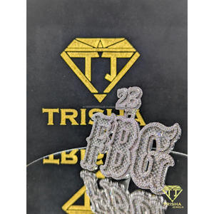 Colgante personalizado con la letra "FBG" con diamantes de moissanita VVS, completamente cubierto de piedras, en plata de ley 925, joyería de lujo estilo hip hop de Trisha Jewels - Product Image 3