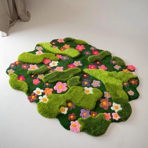 Tapis en laine pour enfants motif floral, tapis touffeté doux pour aire de jeux, motif de fleurs mignonnes, tapis de forme irrégulière vert pour la décoration de chambre d'enfant - Product Image 6