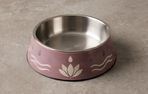Cute Lotus Floral Enamel Pet <b>Bowl</b> Non Skid Base Dusty <b>Pink</b> Metal <b>Dog</b> Cat Water Feeder Dish Wholesale Modern Feeding Supplies - Product Image 3