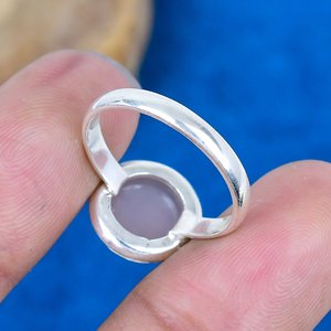 Natural Pink Chalcedony Round Gemstone <b>Rings</b>, <b>925</b> Sterling <b>Silver</b> - Product Image 4