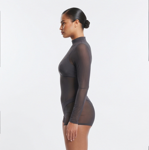 Women <b>Sheer</b> Mesh Jumpsuit Turtleneck Long Sleeve High Waist Solid Clubwear <b>Bodysuits</b> Sexy <b>Bodysuit</b> See Through One Piece Women - Product Image 5