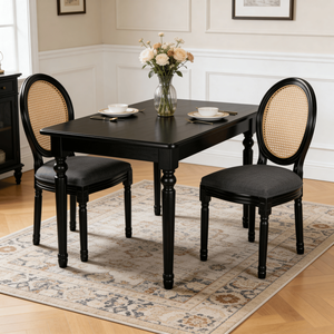 Set di 2 Sedie da Pranzo Imbottite in Stile Country Francese con Schienale in Rattan per Soggiorno, Cucina o Ristorante - Product Image 3