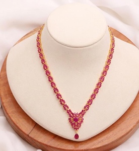 RAY FINE ORNATES <b>Ruby</b> Pink 22K Gold Plated Vintage Bridal Wedding Statement <b>Necklace</b> IGI Certified Traditional Ethnic Jewelry - Product Image 1