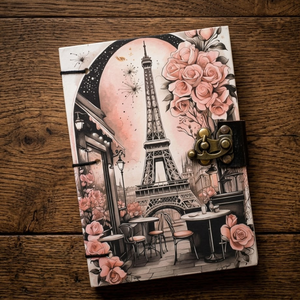 Vintage Eiffel Tower Lock Diary <b>Notebook</b> <b>A5</b> Cardboard Notepad | Handmade Floral Travel Writing 100 Sheets Metal Clasp Closure - Product Image 1