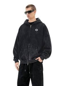 Sudadera con capucha y cremallera personalizada, de algodón y forro polar, estilo vintage con lavado ácido y efecto desgastado para hombre, con logotipo personalizado - Product Image 3