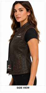 Chaleco de cuero para mujer, material de cuero puro, con forro suave, costuras duraderas, bolsillos prácticos y ajuste clásico para montar a caballo y viajar. - Product Image 4