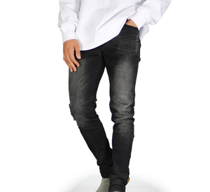 Jeans de Mezclilla para Hombre, Negros, Ligeros, de Cintura Alta, Teñidos, con Cintura Elástica, Ajustados, Rectos, Estilo Urbano - Product Image 1