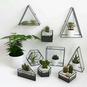Modern Geometric Glass <b>Terrariums</b> Gold Plated Frame Succulent Planters Desktop Decor Minimalist Style Hanging Design - Product Image 5