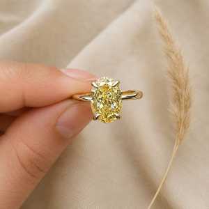 Anillo de Compromiso Solitario con Diamante Cultivado en Laboratorio de Corte Ovalado Amarillo Fantasía de 2 Quilates, Oro Sólido de 10K, 14K, 18K, Joyería Fina con Certificado IGI para Mujer - Product Image 4