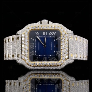 Montre de luxe haut de gamme en moissanite et diamant, boîtier en acier inoxydable, cadran bleu romain de qualité supérieure, bicolore - Product Image 6