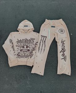Custom Screen Printing Flared Sweatpants and Hoodie Sets Acid Washed Sweatsuits Puff Printing Tracksuit Men - Product Image 5