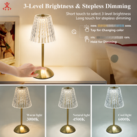 Luxuriöse Kabellose Aufladbare Kristall-LED-Lampe, 3-Farben Stufenlos Dimmbar für Hotel Restaurant Bar, Großhandel OEM Anpassbar