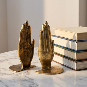 Antique Gold Metal Hand Bookends Sculptural Decorative Book Supports for <b>Bookshelf</b> Library Office <b>Desk</b> Home Decor - Product Image 2