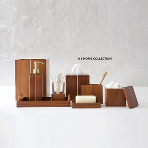 Ensemble de 8 pièces de salle de bain en bois de qualité supérieure, couleur marron, accessoires de salle de bain pour la maison - Product Image 4