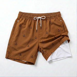 Luxury <b>Men's</b> Summer Beach <b>Trunks</b> with Built-in Liner Black Anchor Print Boardshorts Breathable Custom Logo Apparel - Product Image 1