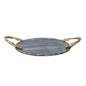 Plateau de service en marbre naturel durable, décoratif, pour table, vaisselle pour mariage, fête, maison, jardin, restaurant à prix avantageux - Product Image 2