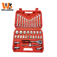 Jeu de douilles à cliquet de 37 pièces 1/2 pouce - Jeu de clés combinées avec embouts de perçage, kit d'outils manuels en acier CR-V pour la réparation automobile