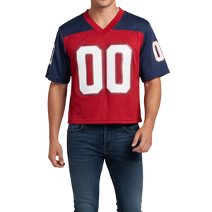 Camiseta de Fútbol para Mujer, Malla Transpirable, Número Personalizado, Ropa de Equipo, Impresión Sublimada, Rojo y Azul, Cuello en V, Manga Corta, Deportiva - Product Image 4