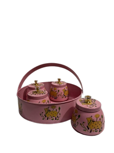 Panier de rangement en métal rose avec poignée, ensemble de 4 bocaux, motif vache mignon, pour organiser les articles divers de cuisine - Product Image 4