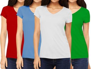 T-shirts d'été pour femmes, en tricot uni, teinture unie, protection athlétique, col en V, séchage rapide - Product Image 2