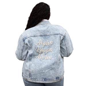 AKA Girlfriend Denim <b>Jacket</b> Women Back Side <b>Rhinestone</b> Design Light Wash Casual Streetwear Oversized Fit Premium Outerwear - Product Image 2