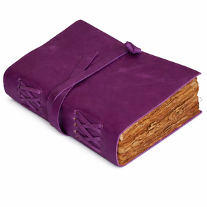 Diario Personalizado de Cuero Morado Hecho a Mano - Diario de Yoga Vintage en Blanco y Cuaderno de Papel con Borde Rústico Personalizable - Product Image 1