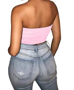 Women's <b>Strapless</b> Solid Color Crop <b>Top</b> <b>White</b> Seamless Fitness Wear Light Support Spandex Cotton - Product Image 3